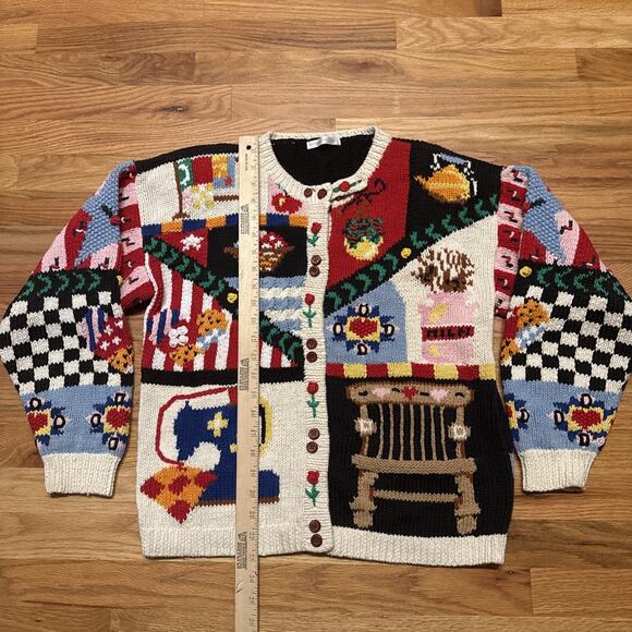 VTG Eagle Eye Americana Sweater Womens Large? Patriotic Flag Hand Knit Cardigan - Picture 3 of 11